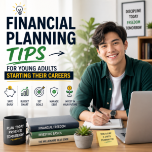 Young adult smiling while reviewing financial planning tips for starting a career