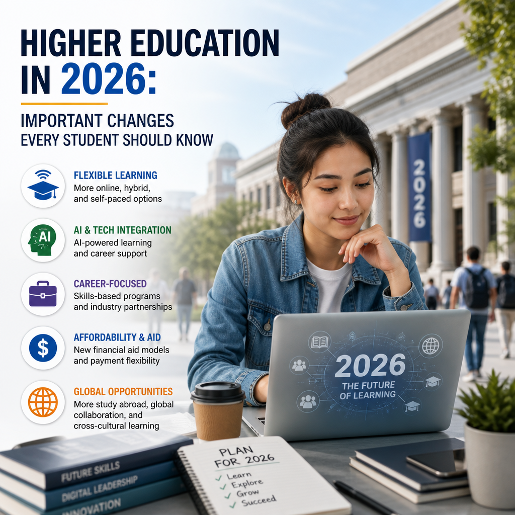 Students in a classroom using laptops and AI tools for flexible higher education in 2026