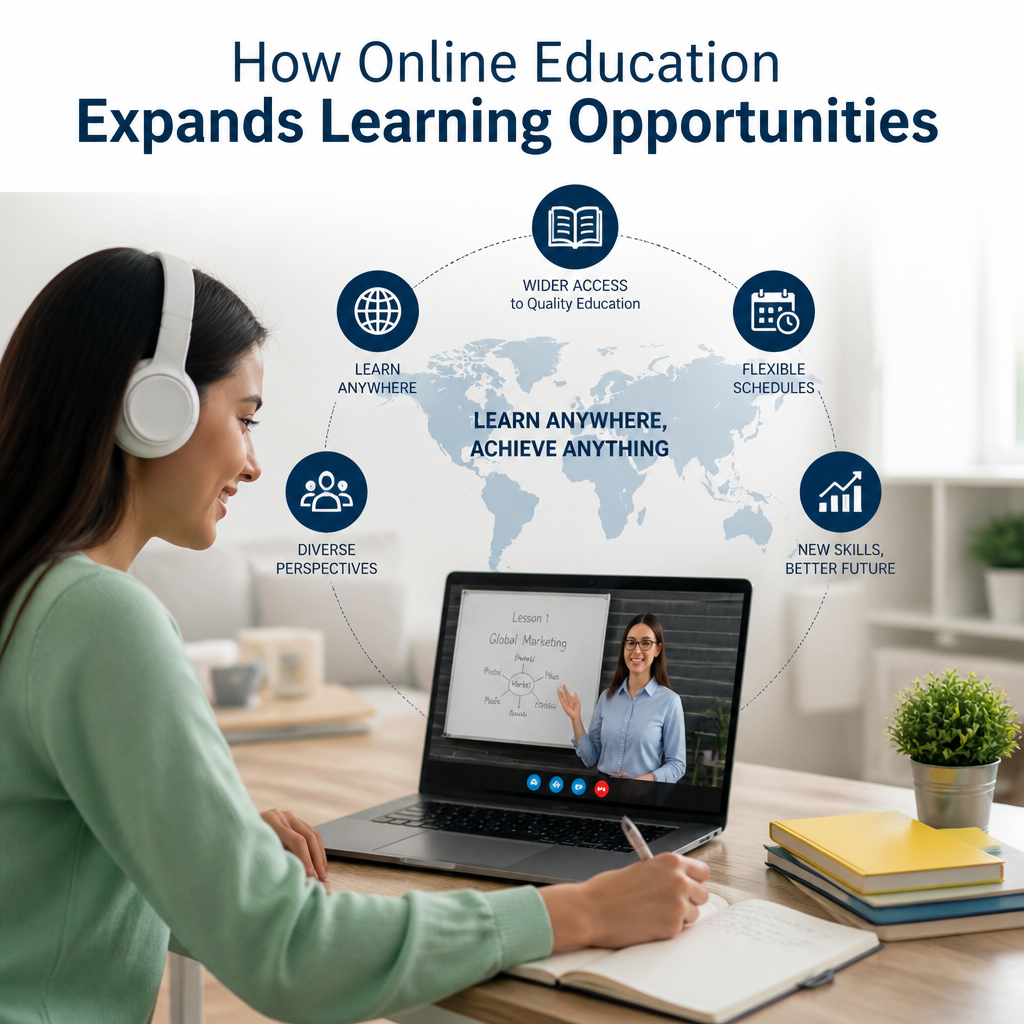 Student learning online on a laptop with flexible schedules, diverse perspectives, and quality resources