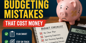 Infographic checklist showing common budgeting mistakes and tips to avoid them