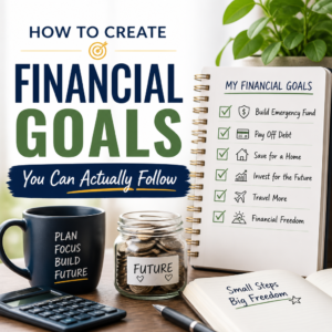 Person reviewing a simple financial goals plan with chart and notebook for budgeting and future planning