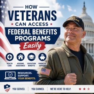 Veterans reviewing federal benefits programs for health care, housing, education, and financial support