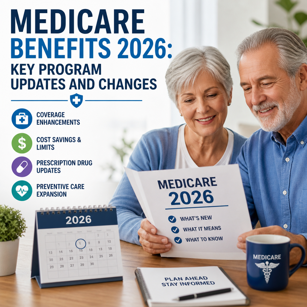 Senior couple reviewing Medicare benefits 2026 updates and plan changes