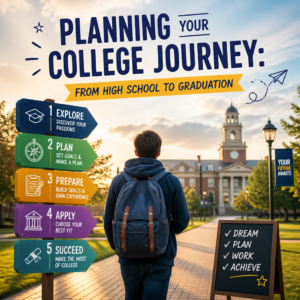 College journey roadmap from high school classes and applications to financial aid and graduation