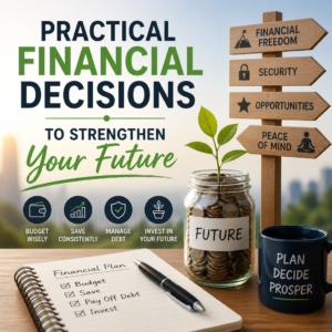 Illustration of budgeting, saving, debt management, and investing for stronger financial decisions.