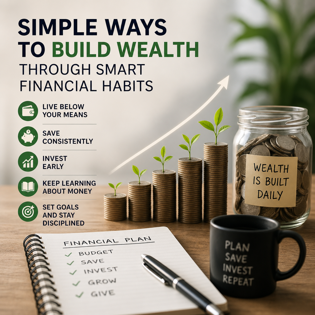 Illustration of smart financial habits: saving, investing, and budgeting to build wealth