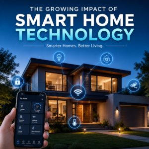 Modern smart home technology controlled remotely for security, convenience, and energy efficiency.