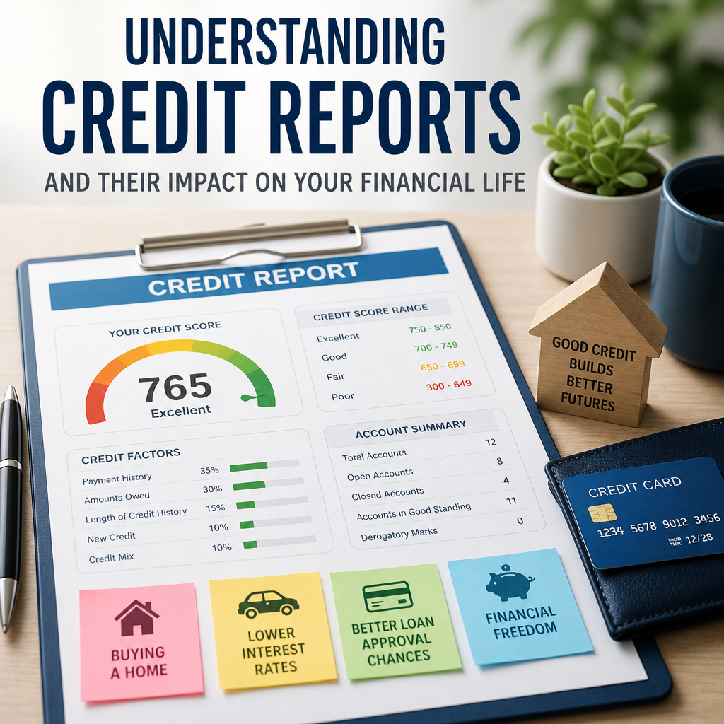 Infographic on credit reports, credit scores, and their impact on loan approval and home buying
