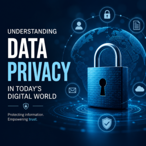 Digital lock with global network icons symbolizing data privacy, protection, and trust online