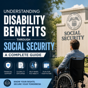 Illustration of Social Security disability benefits with eligibility and financial support information