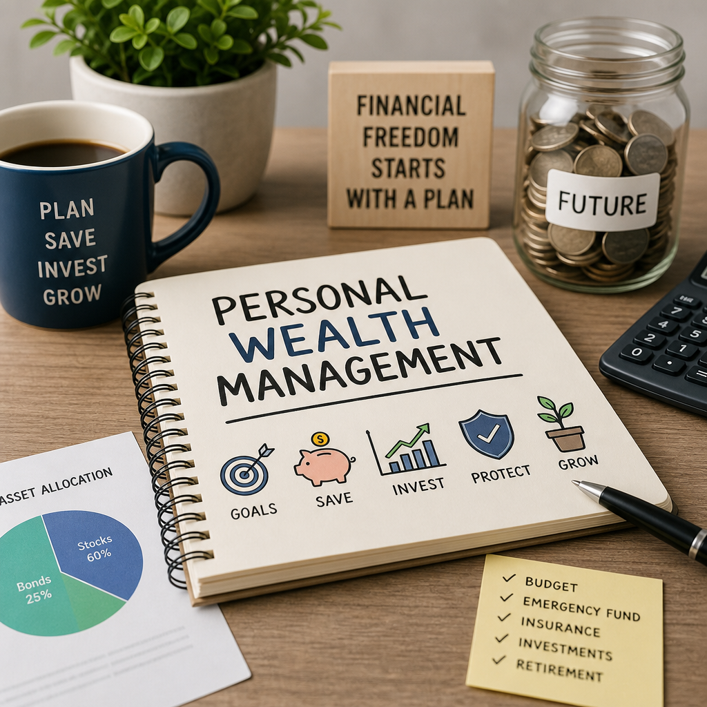 Financial planning tools and charts illustrating personal wealth management and investment strategy